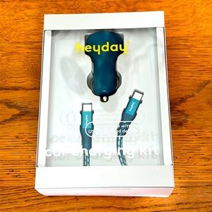 heyday Car Charging Kit - 6 ft usb-c to usb-c braided cable - Teal - New